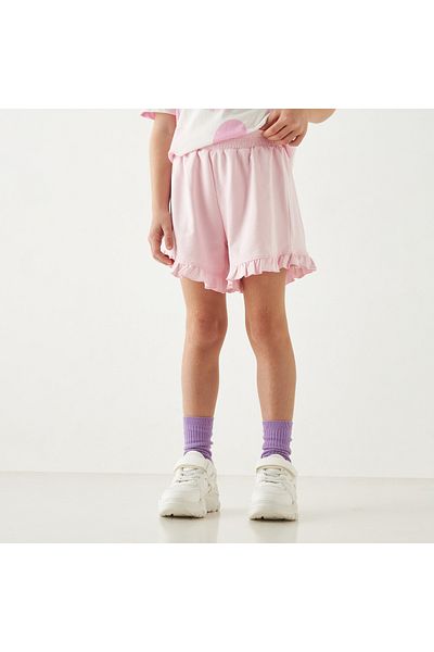 Juniors Solid Shorts with Ruffle Detail and Elasticated Waistband