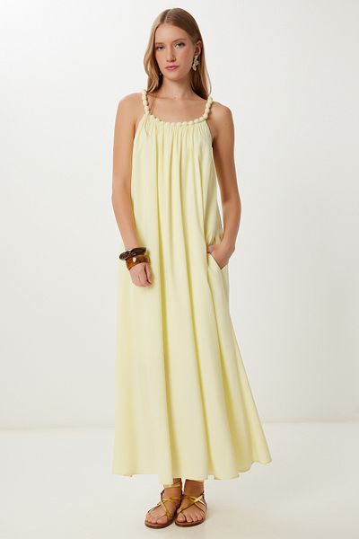 Lovelyİstanbul Long Viscose Dress with Beaded Strap Lfg0003 Yellow
