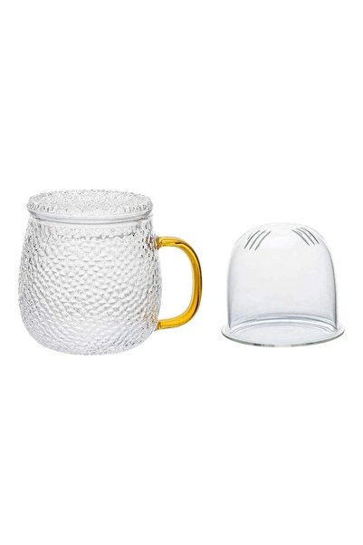 fun zone XiuWoo Infuser Tea Cup With Glass Strainer And Lid Clear/Gold 3.54x1.77inch