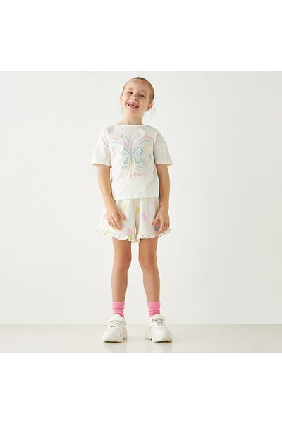 Juniors All-Over Heart Print Shorts with Ruffle Detail and Elasticated Waistband