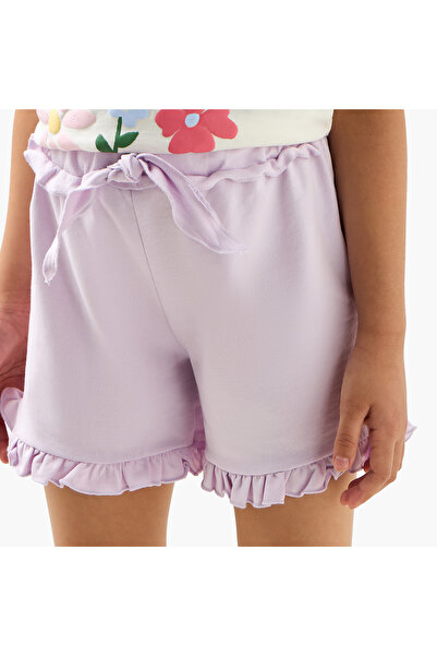 Juniors Solid Shorts with Ruffle Detail and Elasticated Waistband