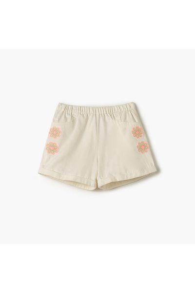 Juniors Floral Embroidered Denim Shorts with Elasticated Waistband