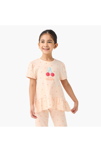 Juniors Heart Print Peplum Top and Pyjama Set