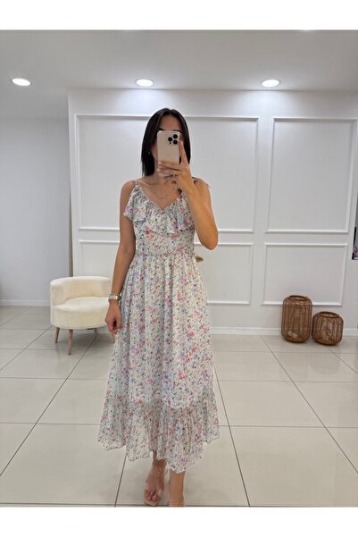 Butik Desenli Şifon Elbise
