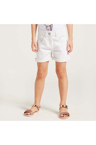 Juniors Solid Shorts with Pockets and Button Closure