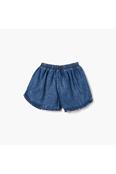 Juniors Solid Denim Shorts with Ruffle Detail