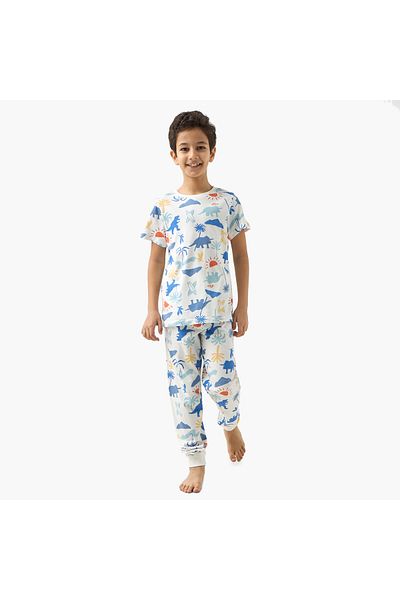 Juniors Dinosaur Print T-shirt and Pyjamas - Set of 3