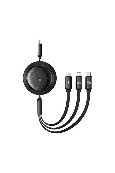 Baseus 3w1 Kabel uniwersalny zwijany USB-C - Lightning / USB-C / micro USB 100W 1.1m - czarny