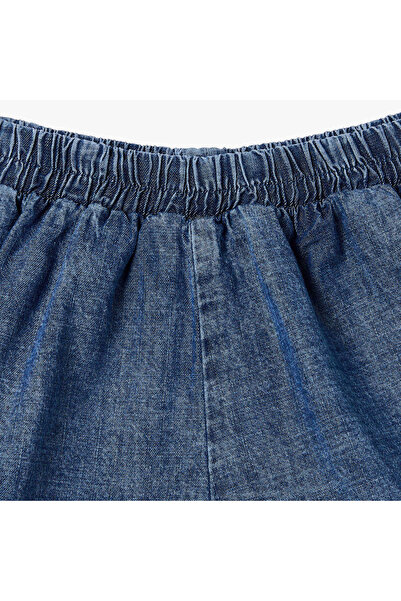 Juniors Solid Denim Shorts with Ruffle Detail