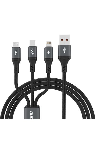 DUDAO Cablu 3 în 1 60W USB-A - MicroUSB USB-C iPhone Lightning 1,2 m - negru