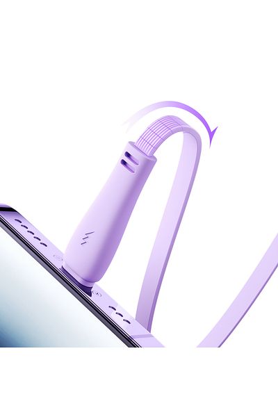 Joyroom Cablu retractabil USB-A la USB-C / iPhone Lightning / microUSB 3 în 1 Colorful Series, 1 m, violet