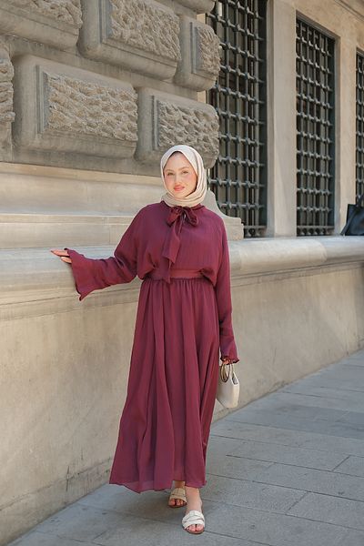 LOCCO Women's Tulle Detail Tie-Up Double Suit Burgundy