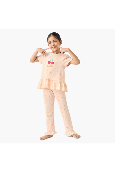 Juniors Heart Print Peplum Top and Pyjama Set