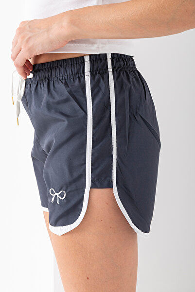 GİYSA Women's Adjustable Waist Ribbon Embroidered Swim Shorts Anthracite - 25Y 5402