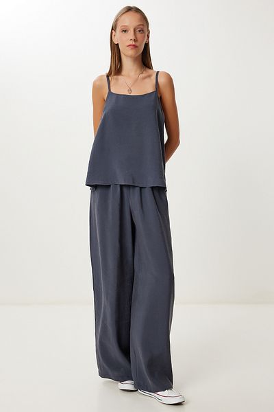 Lovelyİstanbul Modal Blouse Pants Suit with Strap Lmc0065 Anthracite