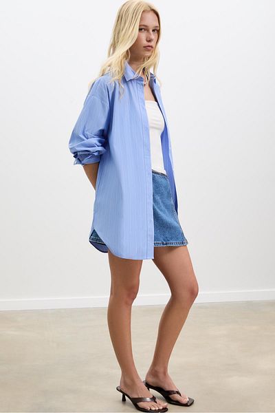 Stradivarius Long striped poplin shirt
