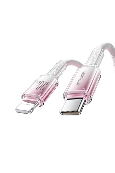 Joyroom Cablu USB-C la iPhone Lightning de la seria Crystal-Clear, 30W, 1,2 m - Alb