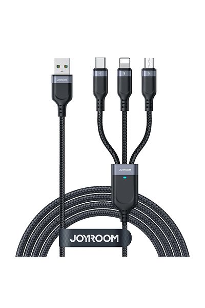 Joyroom Cablu 3 în 1 USB-A - iPhone Lightning USB-C microUSB Multifuncțional 1,2 m Negru