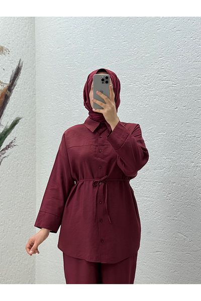 MİHRA STORE Costum Orelella cu pantaloni cu clemă la picioare-AS479 Roșu Claret