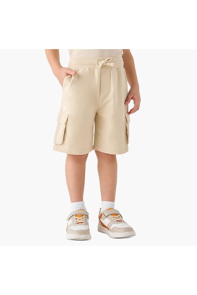 Juniors Solid Cargo Shorts with Drawstring Closure
