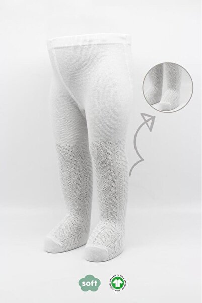 lowell home Single Zigzag Embossed Combed Cotton Pantyhose Bs50108 White