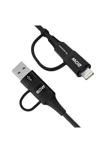 WOZINSKY Cablu universal 4 în 1 2x USB-C 1x USB-A 1x Lightning 60W 1m Negru