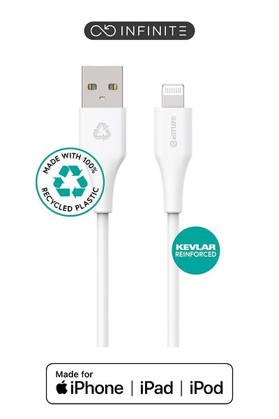 Inna marka eSTUFF INFINITE Kabel USB-A do Lightning MFI 1m Biały, Z Recyklingu, Bez PVC, ES601170-BULK