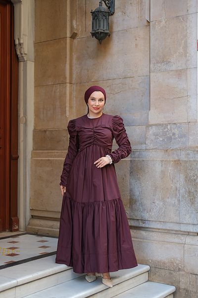 LOCCO Γυναικείο φόρεμα με κορδόνια ποπλίνα Claret Red
