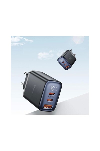 Mcdodo Ch-2180 30W 2 Type-C 1 Usb-A Girişli Digital Göstergeli Hizli Şarj Aleti Siyah