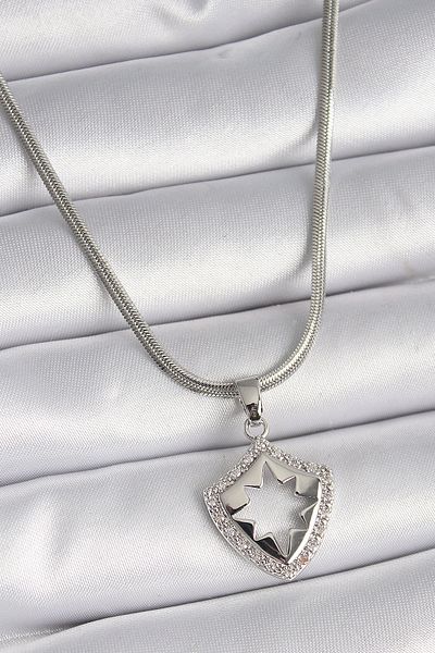 ALFA AKSESUAR 03 316L Steel Silver Color Italian Chain Zircon Stone Pole Star Processing Model Women's Necklace - Tj-Bko953