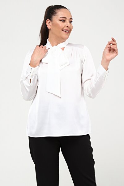 Javelin Collection Blouse with Scarf Collar and Cuffed Sleeves