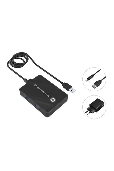 Inna marka Hub USB 3.0 z 4 portami Conceptronic Hubbies, zasilacz, kabel 90 cm, HUBBIES11BP
