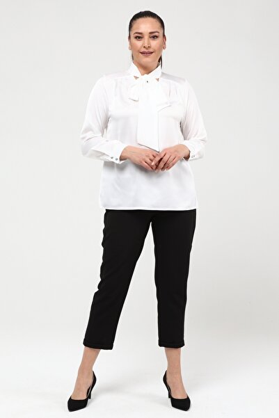 Javelin Collection Blouse with Scarf Collar and Cuffed Sleeves