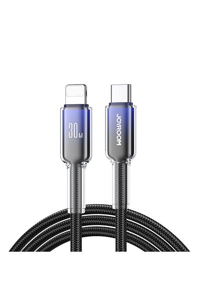 Joyroom Cablu USB-C la iPhone Lightning, seria Crystal-Clear, 30W, 1,2 m - Negru