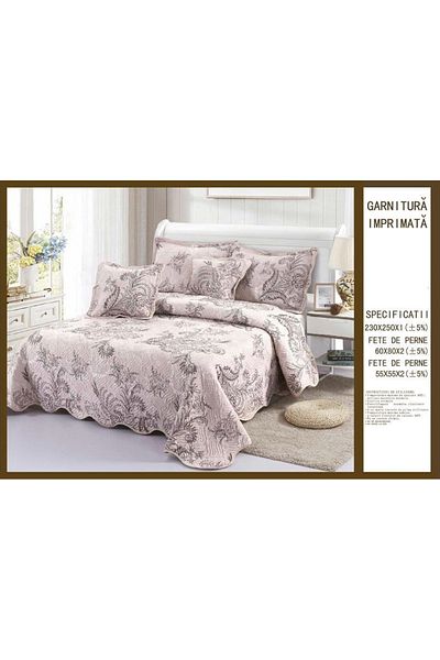 CHIRASO Set Cuvertură Bumbac Finet, Cuvertură 230x250cm, 2 Fețe Pernă 60x80cm, 2 Fețe Pernă 55x55cm