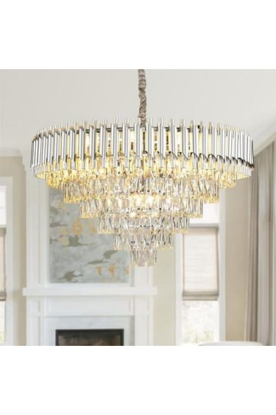 Almiftah Chrome Crystal Chandelier, Modern 30" Round 6-tier Extra Large Ceiling Pendant Light