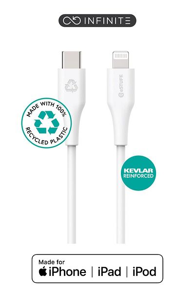 Inna marka Cablu eSTUFF INFINITE USB-C la Lightning MFI, 1 m, alb. Plastic reciclat.