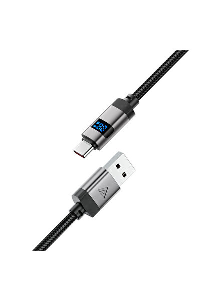 Acefast Kabel przewód USB-A - USB-C z wyświetlaczem 480Mb/s 66W 1.2m - czarny