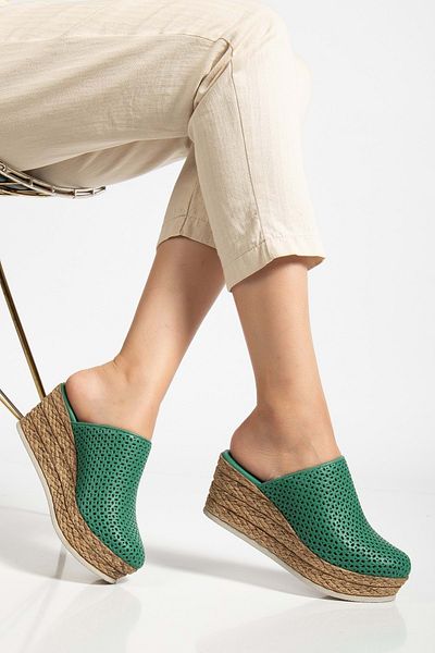 ANALİN SHOES Γυναικείες παντόφλες με κλειστό δάχτυλο από γνήσιο δέρμα - Pine
