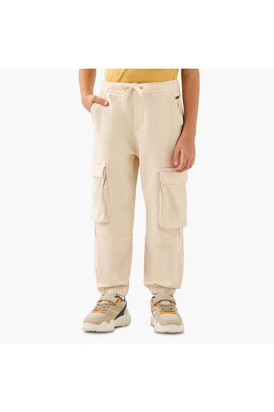ELIGO Solid Cargo Joggers with Drawstring Closure and Pockets