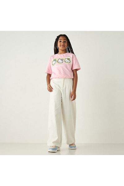 ELIGO All-Over Textured Wide Leg Pants with Button Closure and Pockets