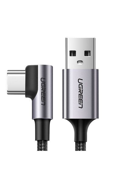 Ugreen Kabel przewód kątowy w mocnym oplocie USB - USB-C QC 3.0 3A 2m szary