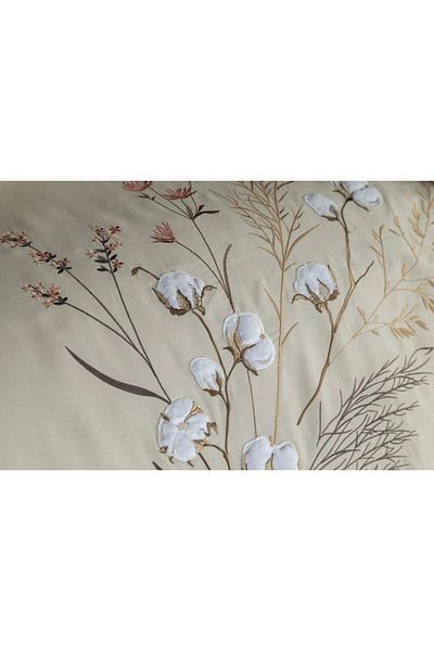 Dantela Moneda Embroidered Double Cotton Satin Duvet Cover Set - Beige