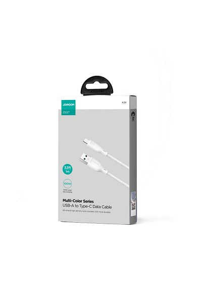 Joyroom Kabel przewód USB-A - USB-C 100W szybki transfer Multi-Color Series 1m biały