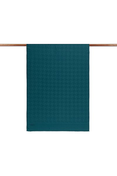 ipekevi Four Seasons Petrol Blue Houndstooth Patterned Monogram Shawl