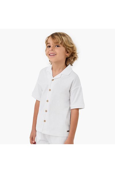 ELIGO Textured Camp Collar Shirt and Shorts Set