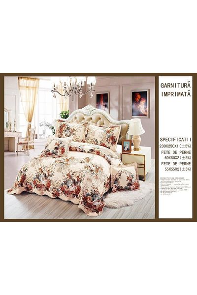 CHIRASO Set Cuvertură Bumbac Finet, Cuvertură 230x250cm, 2 Fețe Pernă 60x80cm, 2 Fețe Pernă 55x55cm
