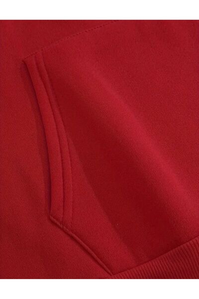 herkesemoda Суитшърт с качулка от полар с подробен принт на мечка на гърба