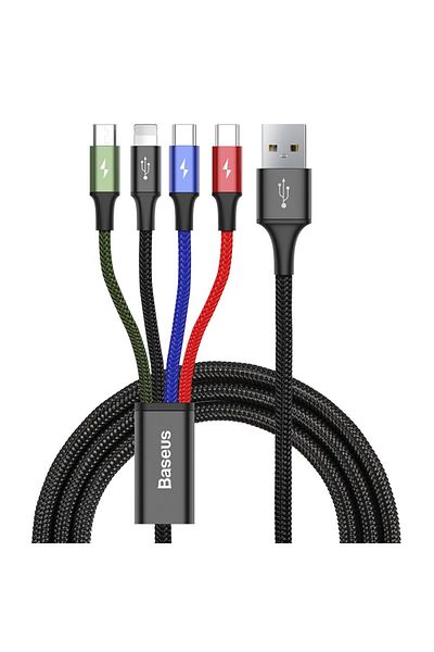 Baseus Kabel przewód USB 4w1 Iphone Lightning 2 x USB-C microUSB w nylonowym oplocie 3.5A 1.2m czarny