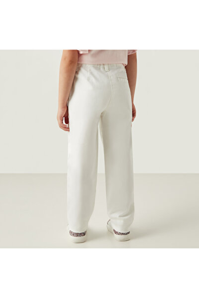 Juniors Solid Pants with Pockets and Button Closure